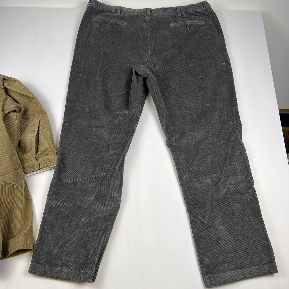 LL Bean Comfort Waist Corduroy Pants 42x32 Gray Tan Stretch Chino Trouser Bundle - Picture 9 of 14